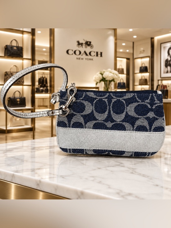 Coach Handbags - 🦋COACH  POPPY DENIM  STRIPE SILVER  Wallet Wristlet 🦋